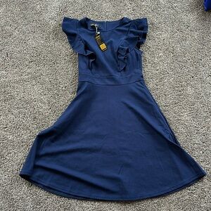 iHot Women’s Blue Ruffle Dress Size M